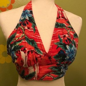 1960's inspired floral cotton halter top